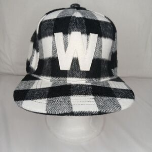 Woolrich x Target Adult Buffalo Check Flat Brim Hat Black/White Fleece NWT
